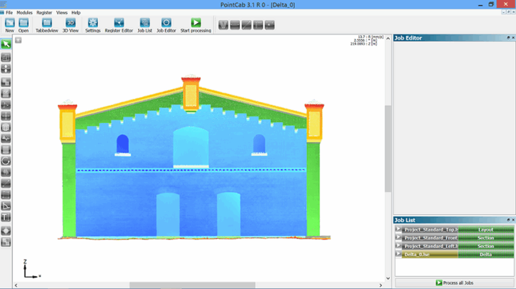 Bygningens 3D-pointskymodel i PointCab software